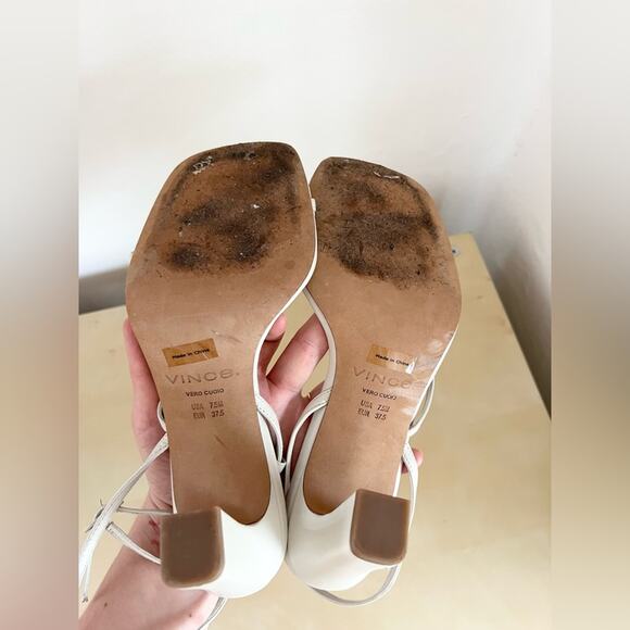 Vince Womens Qiana white Ankle Strap Heels Size 7.5 squared toe - Picture 6 of 12